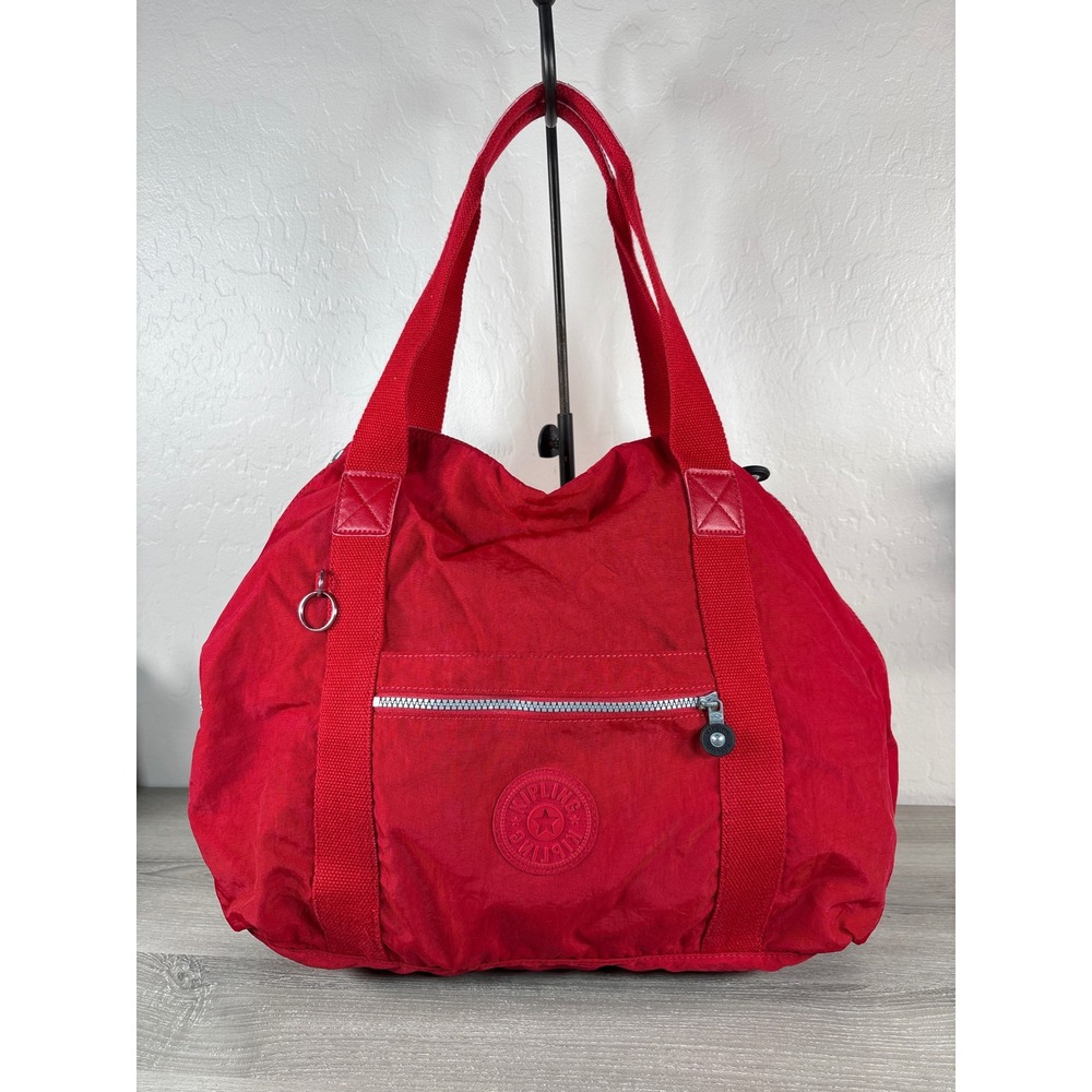 Kipling Art Medium Tote Bag Red Nylon Adjustable Travel Duffel Gym Shoulder Bag